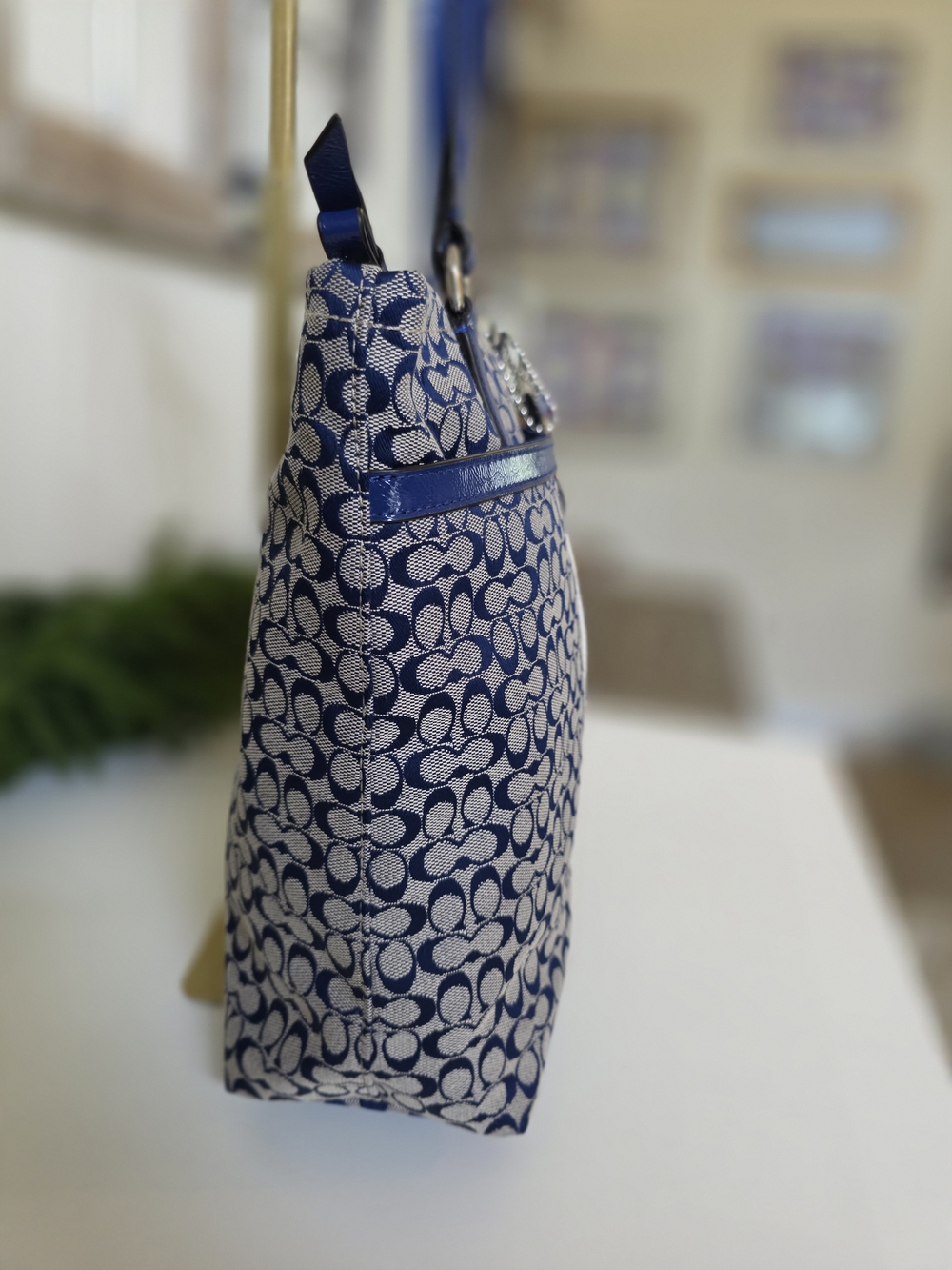 Coach Signature Stripe Tote Blue Jacquard Y2K Shoulder Bag - Picture 6 of 14